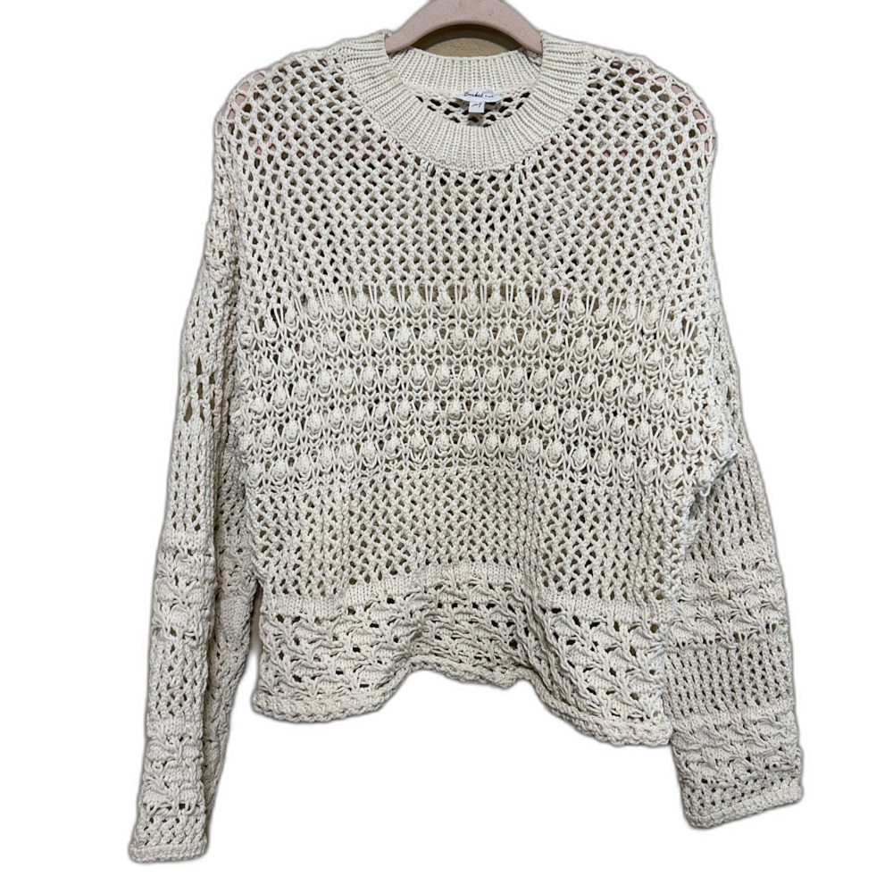 Bucket List Open Knit Crochet Sweater Women Medium Stretchy Oversized Beach Boho - Picture 2 of 10